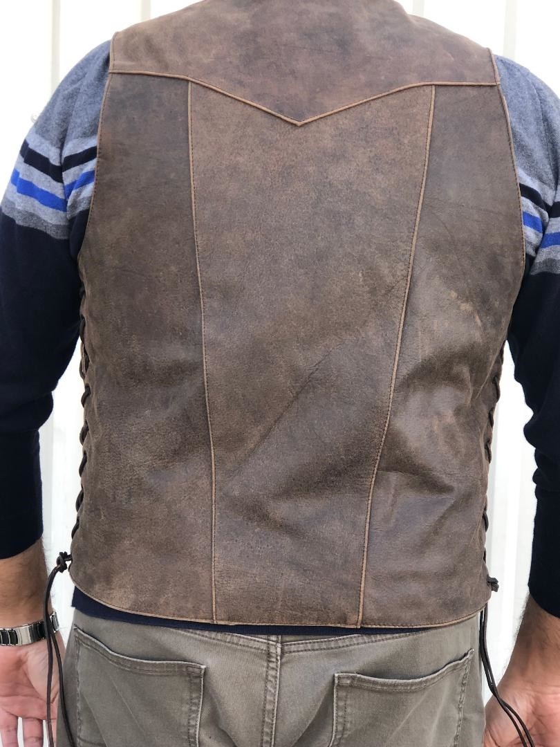 (image for) Men's Rustic Brown Buffalo Leather 10 Pocket Vest with Side Laces